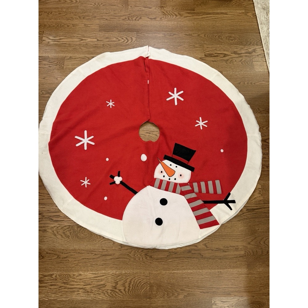 Tree Skirt for Christmas Tree - Applique Embroidered Felt 49" Snowman